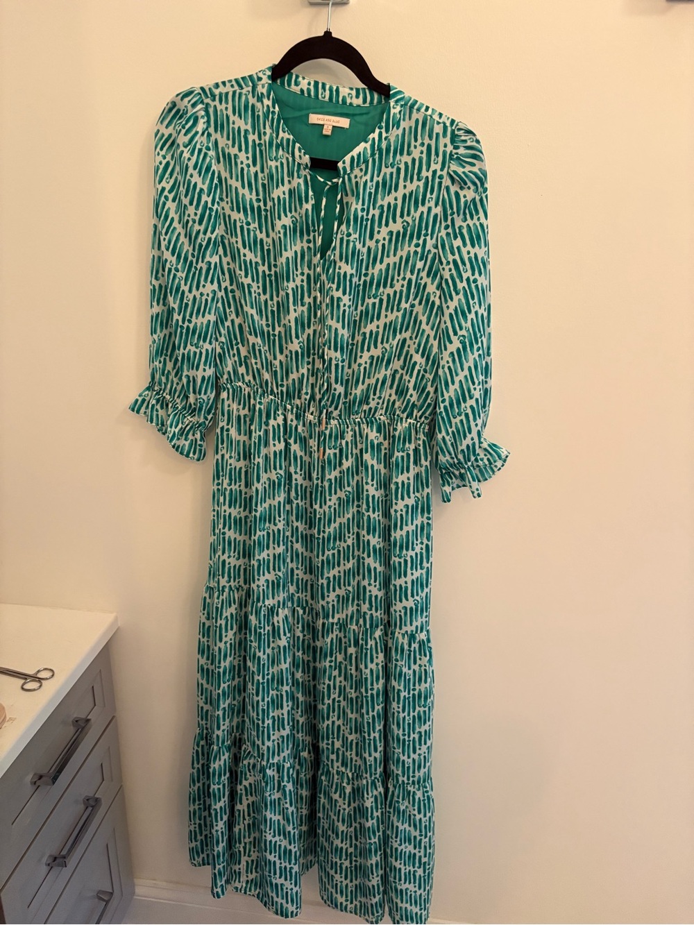 Green & White Patterned Maxi Dress